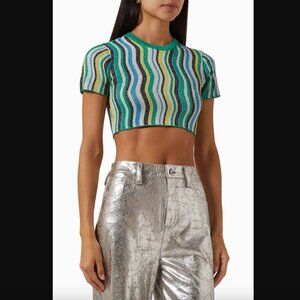Simon Miller Pez Viscose-lurex Green Colorful Knit Crop T-shirt S